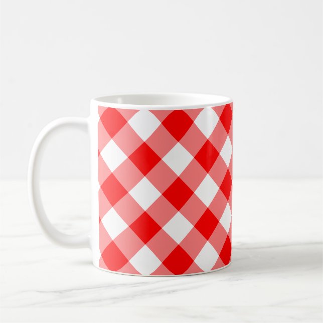 Taza De Café Diagonal de Gingham de gran tamaño rojo y blanco (Izquierda)