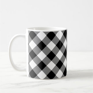 Taza De Café Diagonal de Gingham de tamaño grande en blanco y n