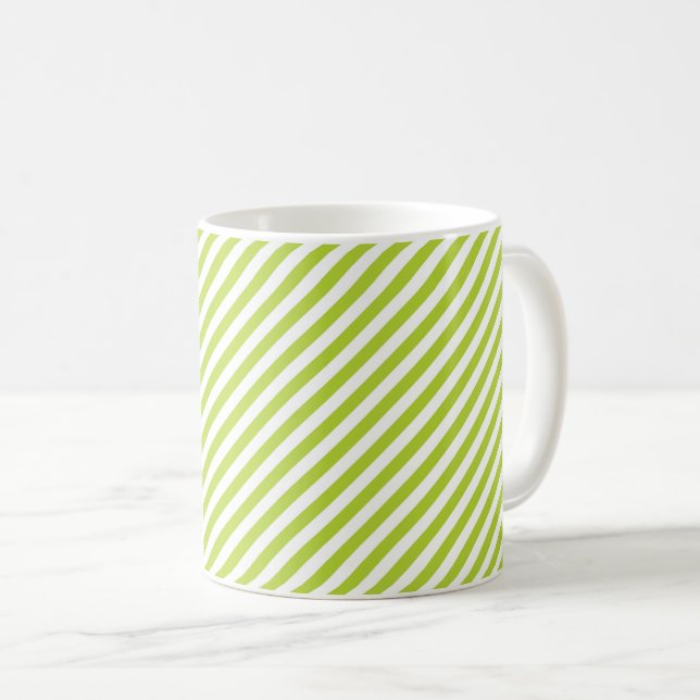 Taza De Café Diagonal lime green and white stripes pattern (Anverso derecho)