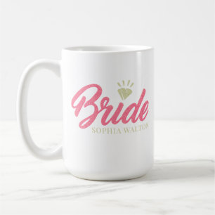 Taza De Café Diamante Brillante Rosa Nombre de Novia Personaliz