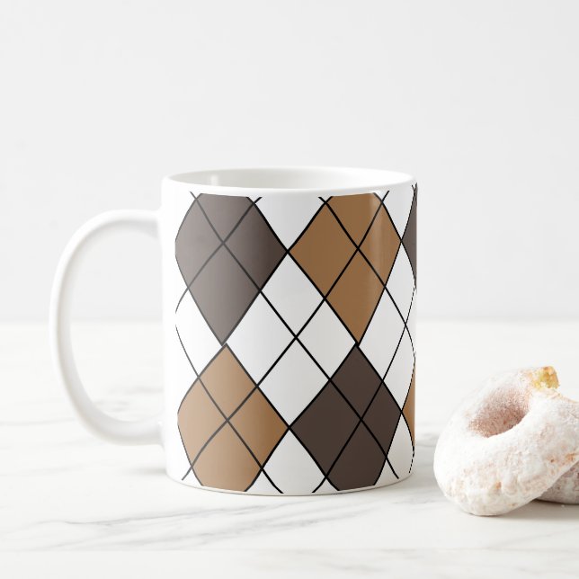 Taza De Café Diamante Marrón Argyle (Con donut)