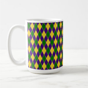 TAZA DE CAFÉ DIAMANTE VERDE PURPLE AMARILLO MARDI GRAS