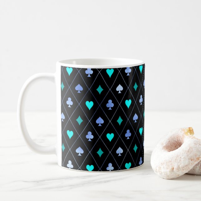 Taza De Café Diamantes Corazones Spades Clubs Jugando Patrón De (Con donut)