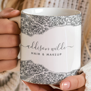 Taza De Café Diamantes de Purpurina de Plata Negocio Glam