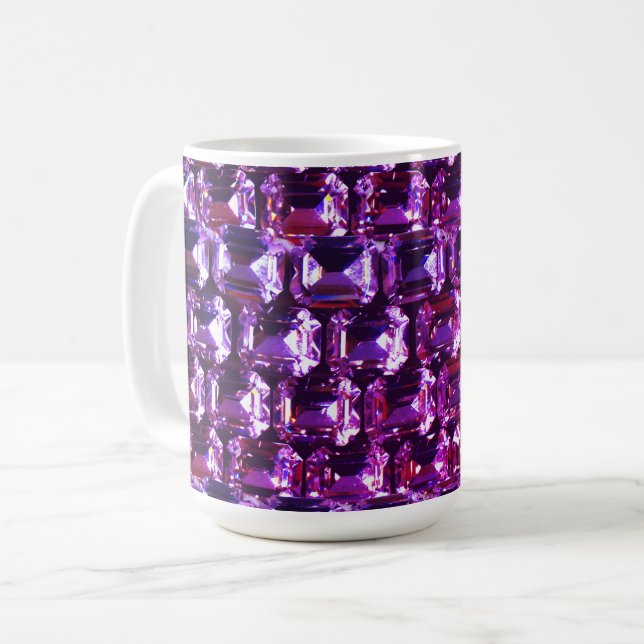 Taza De Café diamantes elegantes de piedras preciosas púrpura (Anverso izquierdo)