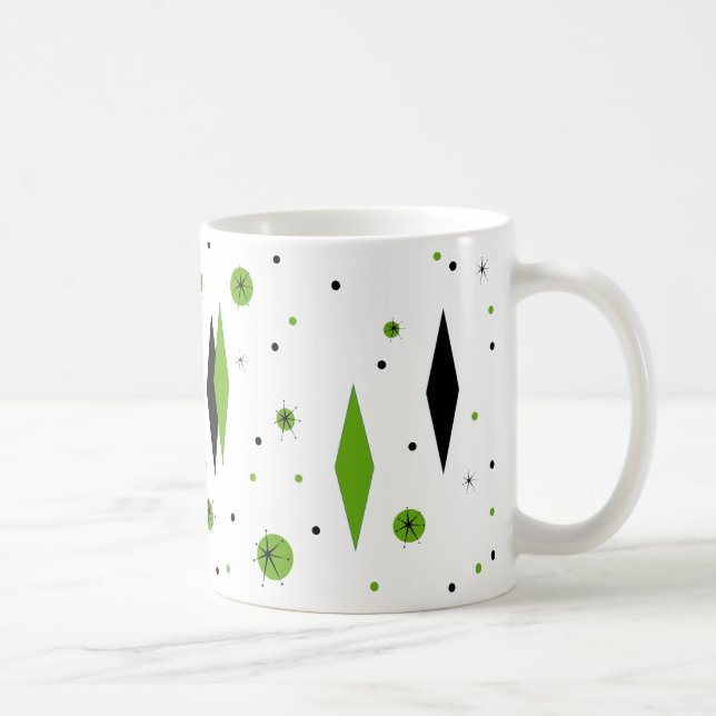 Taza De Café Diamantes verdes retro y estallidos (Derecha)