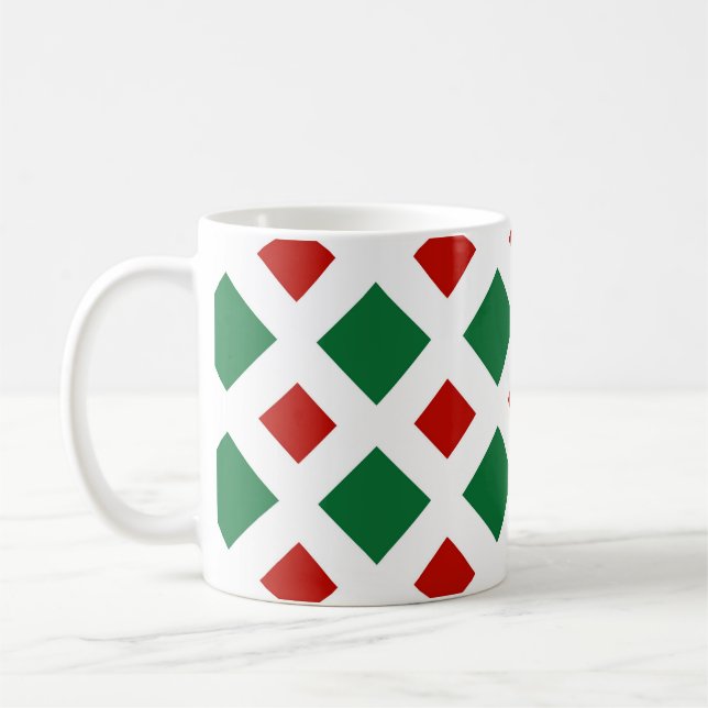 Taza De Café Diamantes verdes y rojos sobre blanco (Izquierda)