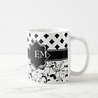 Taza De Café Diamantes victorianos florecen blancos negros