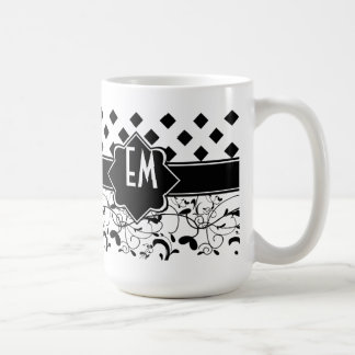 Taza De Café Diamantes victorianos florecen blancos negros