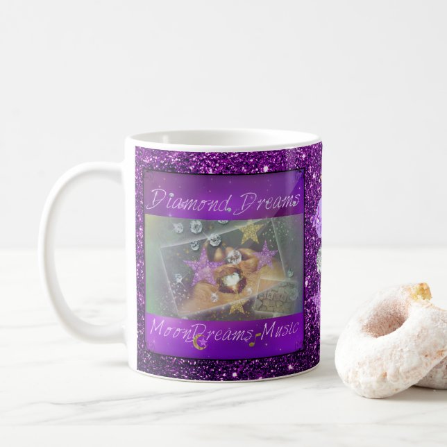 Taza De Café Diamond Dreams Purple Faux Purpurina (Con donut)