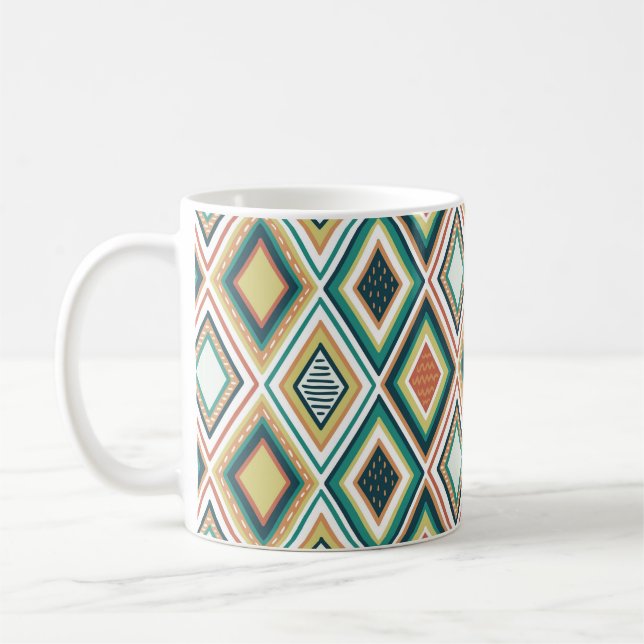 Taza De Café Diamond Geometric Pattern in Earth Tones (Izquierda)