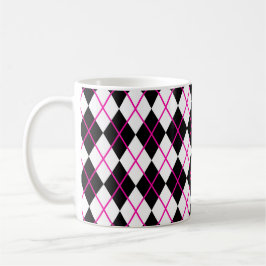 Taza De Café Diamond Shape Argyle Print Cup Mug Black Pink