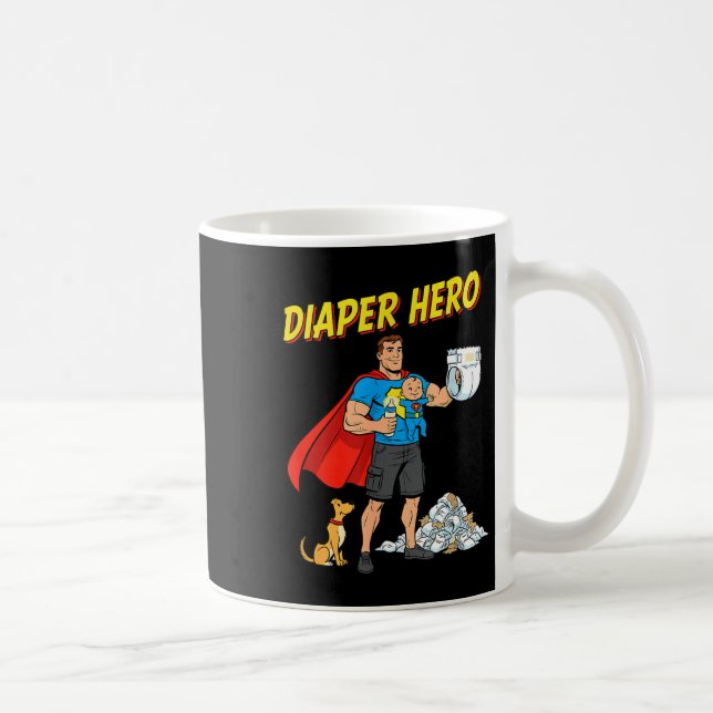 Taza De Café Diaper Hero Funny Cartoon Dad Design For New Fathe (Derecha)