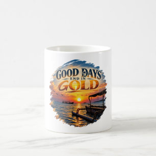 Taza De Café Días Buenos Terminan en Arte Retro de Puestas de S