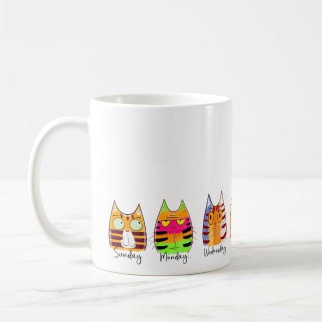 Taza De Café Días de la semana Días de gato divertidos (Izquierda)