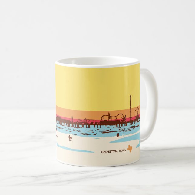 Taza De Café Días de Surf - Isla Galveston, Pier de Placer (Anverso derecho)