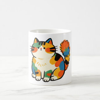 Taza de café dibujada a mano de gato gordo y lindo