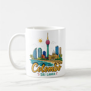Taza De Café Dibujado a mano Colombo Sri Lanka Arte Viaje Punto