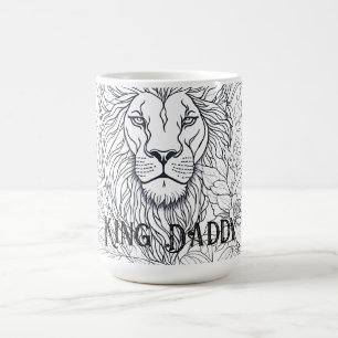 Taza De Café Dibujando león con flores Rey Papi, padre de Boho
