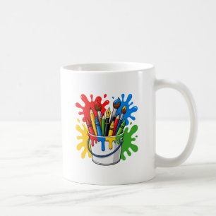 Taza De Café Dibujante Pintor Artista Pincel Colorido Arte