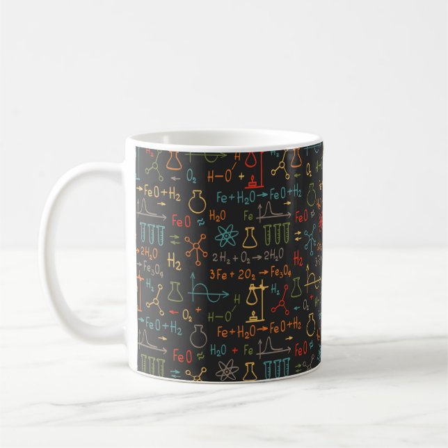 Taza De Café Dibujar a mano la química sobre fondo negro. Vinta (Izquierda)