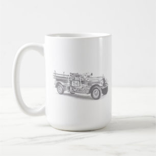 Taza De Café dibujo a lápiz de camión de bomberos antiguo