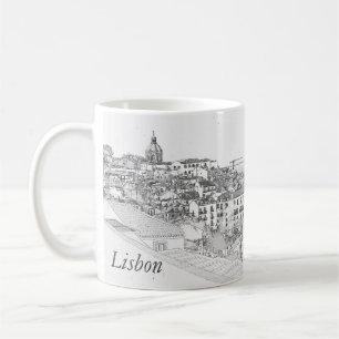 Taza De Café Dibujo a lápiz del distrito de Alfama en Lisboa