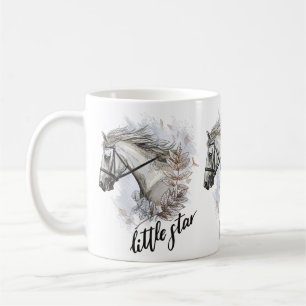 Taza De Café Dibujo a mano de caballo con plantas