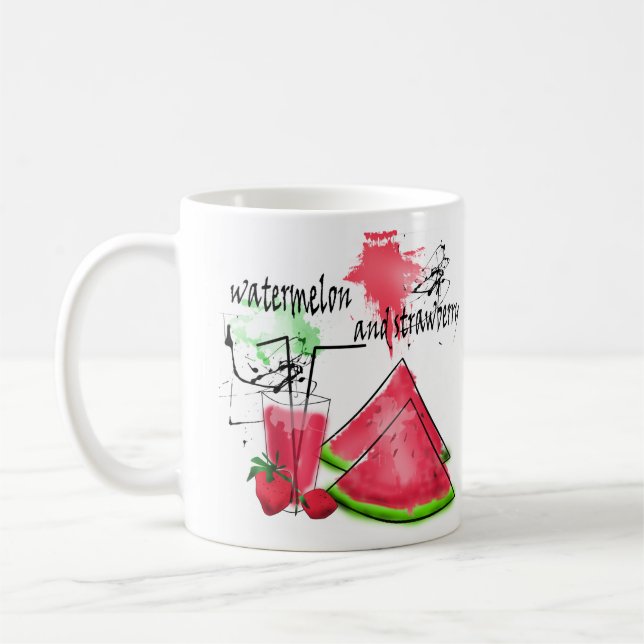 Taza De Café Dibujo acuarela de sandía y fresas (Izquierda)