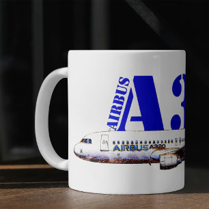Taza De Café Dibujo al acuarela del perfil del avión Airbus A32