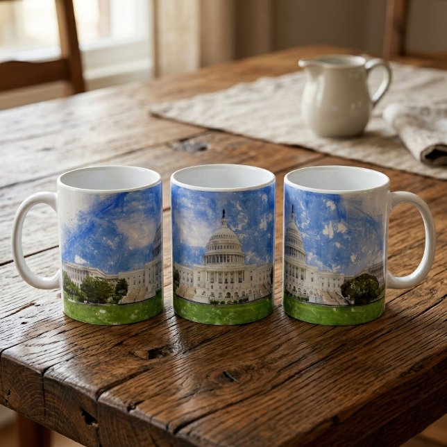 Taza De Café Dibujo al pastel del Capitolio de los Estados Unid (Pastel Drawing of the United States Capitol. Coffee Mug)