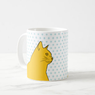 Taza De Café Dibujo amarillo del gato en fondo de los lunares