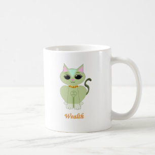 Taza De Café Dibujo animado de gato verde lindo