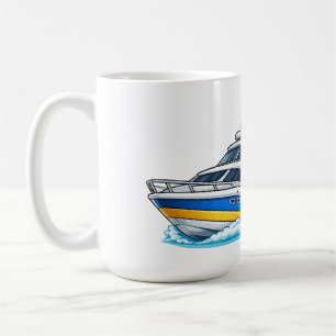 Taza De Café Dibujo animado de marinero con yate y pez Arte náu