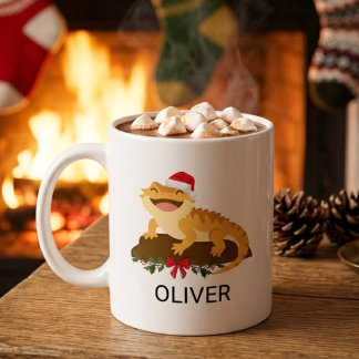 Taza De Café Dibujo Animado de Navidad Dragón Barbudo Nombre Pe