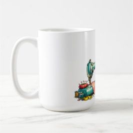 Taza De Café Dibujo animado de niña linda cosiendo con máquina 