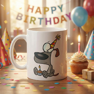 Taza De Café Dibujo animado de perro triste de cumpleaños con m