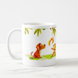 Taza De Café Dibujo animado de perro y mono