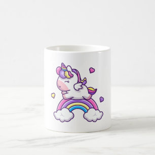 Taza De Café Dibujo animado de unicornio lindo con arcoíris