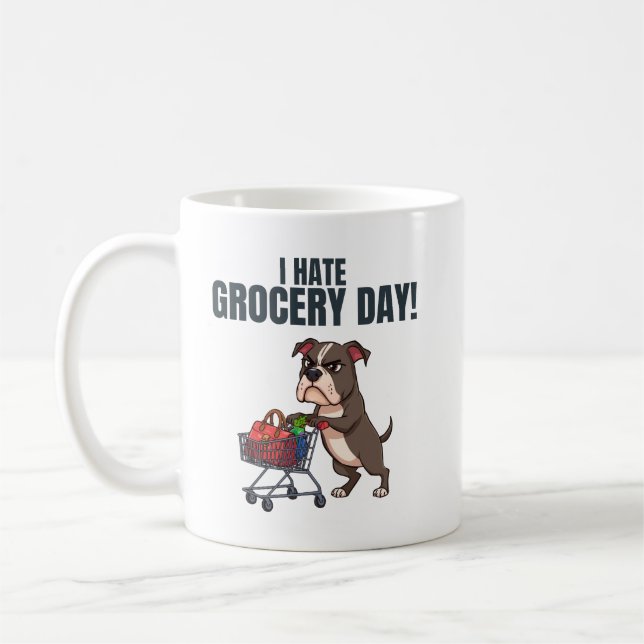 Taza De Café Dibujo animado divertido de un Pitbull comprando c (Izquierda)