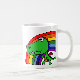 Taza De Café Dibujo animado divertido del dragón verde y del