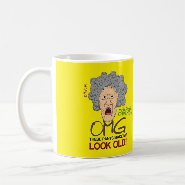Taza De Café Dibujo animado gruñón del cumpleaños del amarillo (Izquierda)