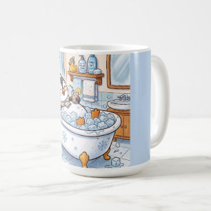 Taza De Café Dibujo Animado Lindo Pingüino Feliz Tomando un Bañ