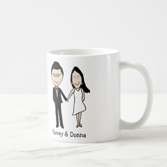 Taza De Café Dibujo animado personalizado pares del aniversario (Derecha)