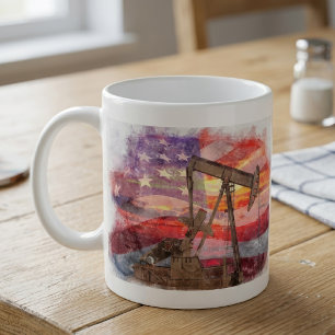 Taza De Café Dibujo Artístico de Pumpjack Patriótico al Atardec