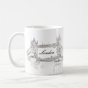 Taza De Café Dibujo clásico de tinta negra en el puente de la T