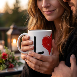 Taza De Café Dibujo colorido de corazón rojo lindo Para el amor