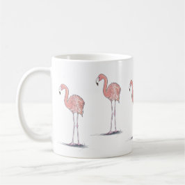Taza De Café Dibujo de acuarela de los flamencos rosados