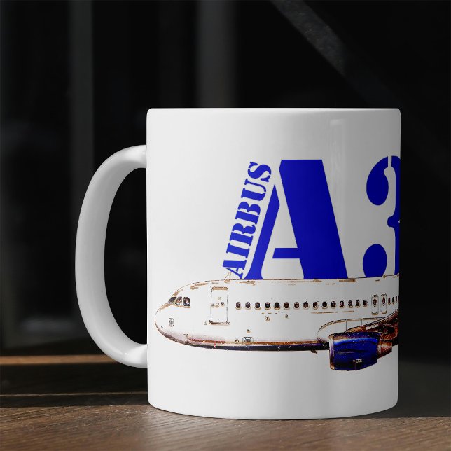 Taza De Café Dibujo de acuarela del avión Airbus A320 (Airbus a320 Airplane Watercolor drawing. Coffee Mug)