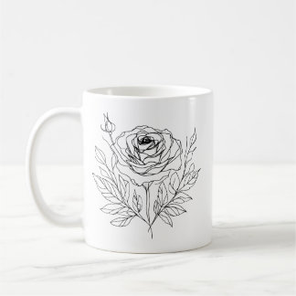 Taza De Café Dibujo de arte de una línea de rosa minimalista en